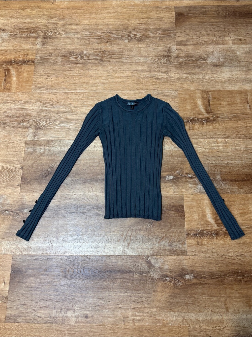 Top Shop Dark Grey Ribbed Long-Sleeve Crewneck Top